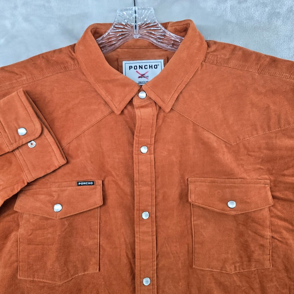 Poncho Shirt Mens XXL UT Texas Orange Corduroy Western Pearl Snap Long Sleeve